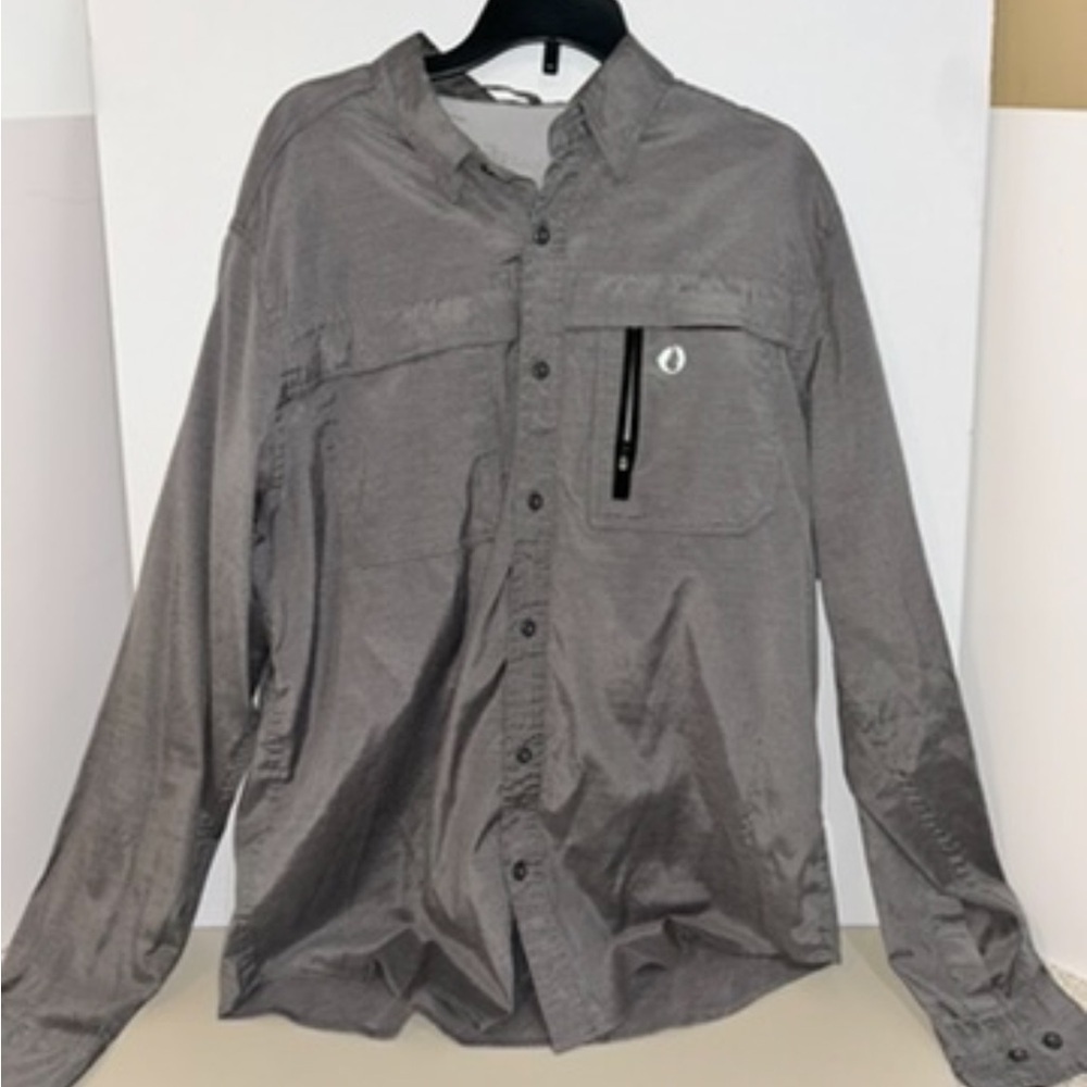 AMERICAN OUTDOORSMEN Vented Fishing Shirt Men's Grey Long Sleeve Button Up XL